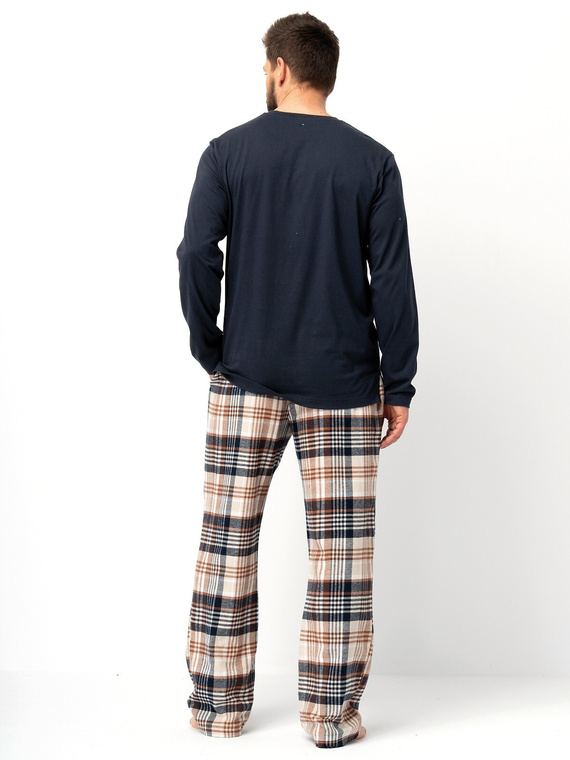 MNS 444 Pánske pyžamo Key čierne - bavlna, dlhý rukáv a hladké nohavice