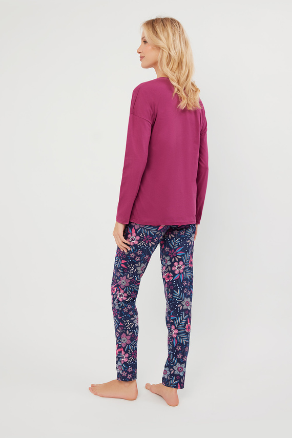 Folk Dámske pyžamo s dlhým rukávom a dlhými nohavicami Italian Fashion - blackberry/print
