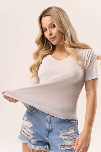 Blúzka Serina Babell ash - viskóza, krátky rukáv, výstrih do V | štýlová a pohodlná