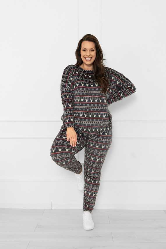 Dámska súprava Navara - flísová súprava s vianočným vzorom so sobmi Italian Fashion - grafitová