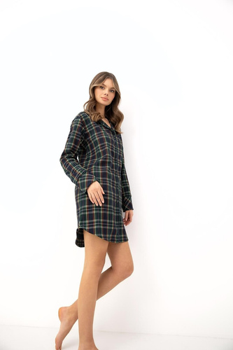 Sensis Skyler zelená nočná košeľa 100 % bavlna, flanel, károvaná