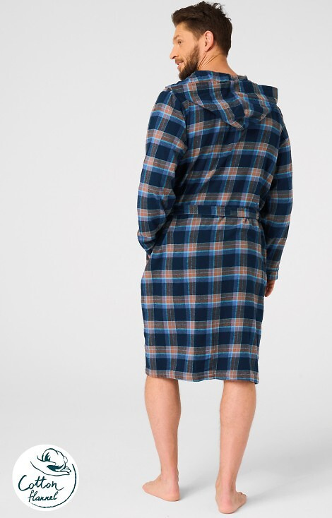 MGL 431 Pánsky župan Key jeans - kockovaný, mäkký, šálový golier