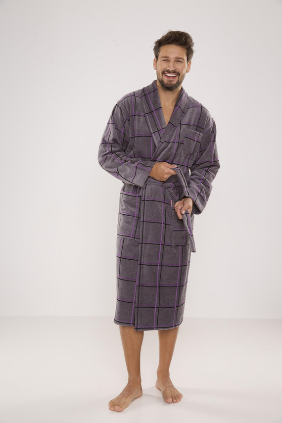 803 / 819 Pánsky froté župan Twin Forex - sivý s fialovou kockou (sivá kocka)