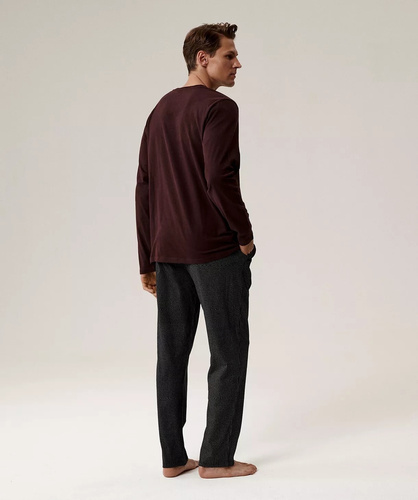 Pánske pyžamo NMP-389 Atlantic - vínová bavlna, dlhý rukáv, štýlová súprava na chladné noci