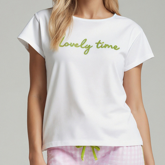 Dana Dámske pyžamo Sorbetto pink - 100% bavlna, krátky rukáv, károvaná nohavica, komplet