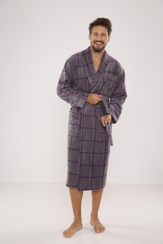 803 / 819 Pánsky froté župan Twin Forex - sivý s fialovou kockou (sivá kocka)