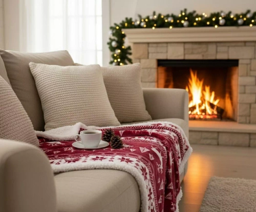 Vianočná deka SACO bordová - mäkká a teplá so sobmi a vianočnými stromčekmi v ozdobnom vrecku