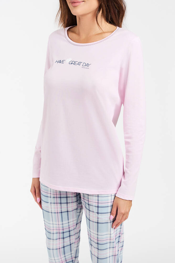 Glamour Dámske pyžamo s dlhým rukávom a dlhými nohavicami Italian Fashion - ružová/potlač