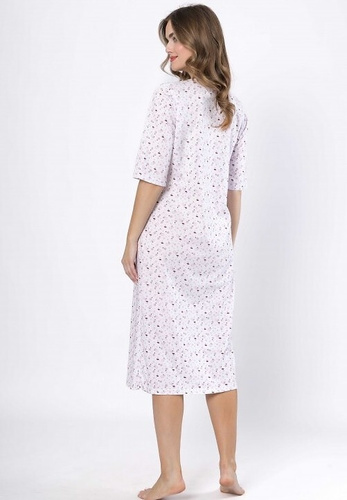 Bavlnená nočná košeľa Leveza 1638 Dioniza biela a lila - s krátkym rukávom, pohodlná a ženská