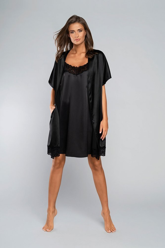 Dotykový župan s krátkym rukávom Italian Fashion - čierny