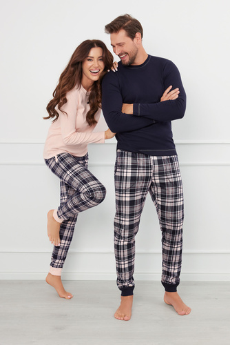 Brit Pyžamo Pánske dlhé nohavice s dlhým rukávom Talianska móda - námornícka modrá/potlač