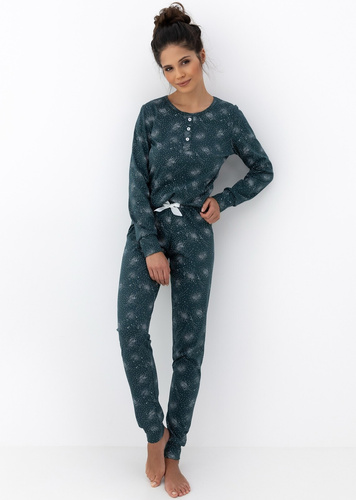 Ellison Sensis dámske pyžamo zelené - bavlnené pyžamo s dlhým rukávom a rebrovanými manžetami