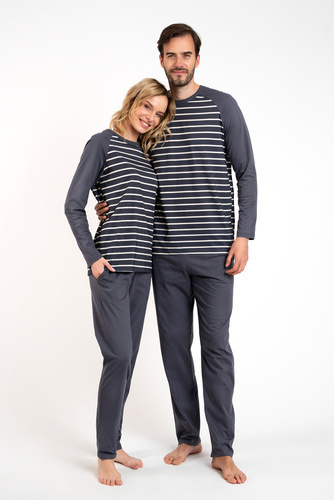 Oda Dámske pyžamo s dlhým rukávom a dlhými nohavicami Italian Fashion - grafitová/grafitová potlač