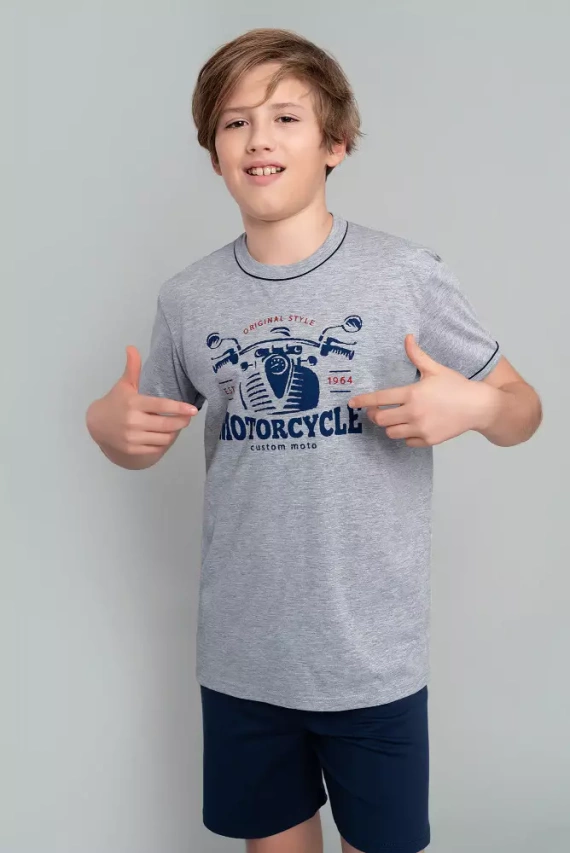 Gibson Chlapčenské pyžamo s krátkym rukávom, nohavice Italian Fashion - melange