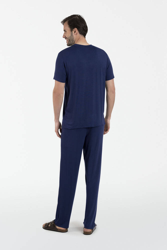 Akord Pánske pyžamo s krátkym rukávom, dlhé nohavice Talianska móda - tmavomodrá