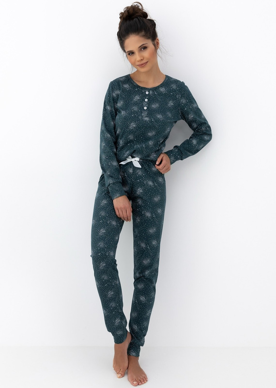 Ellison Sensis dámske pyžamo zelené - bavlnené pyžamo s dlhým rukávom a rebrovanými manžetami