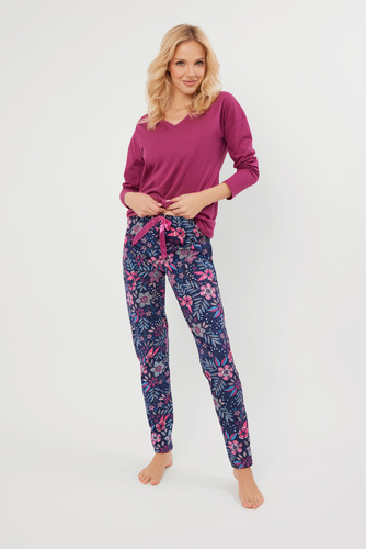 Folk Dámske pyžamo s dlhým rukávom a dlhými nohavicami Italian Fashion - blackberry/print