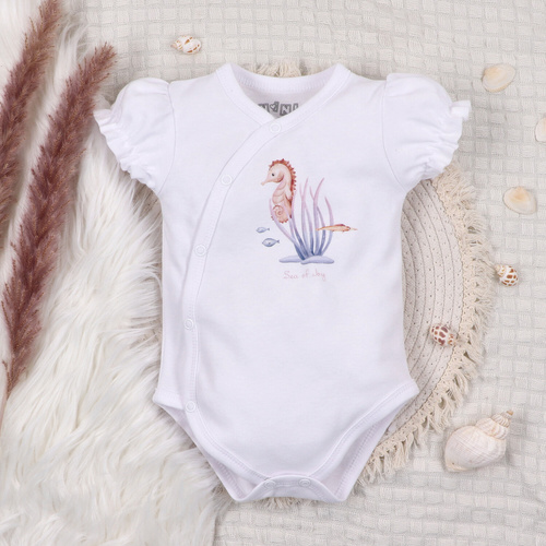 ABN-5474 Underwater World Nini obálkové body biele - organická bavlna, krátky rukáv