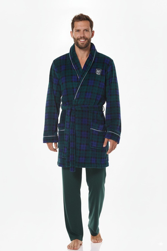 2456 BJ Pánsky župan L&L námornícka modrá - mäkký, károvaný s golierom