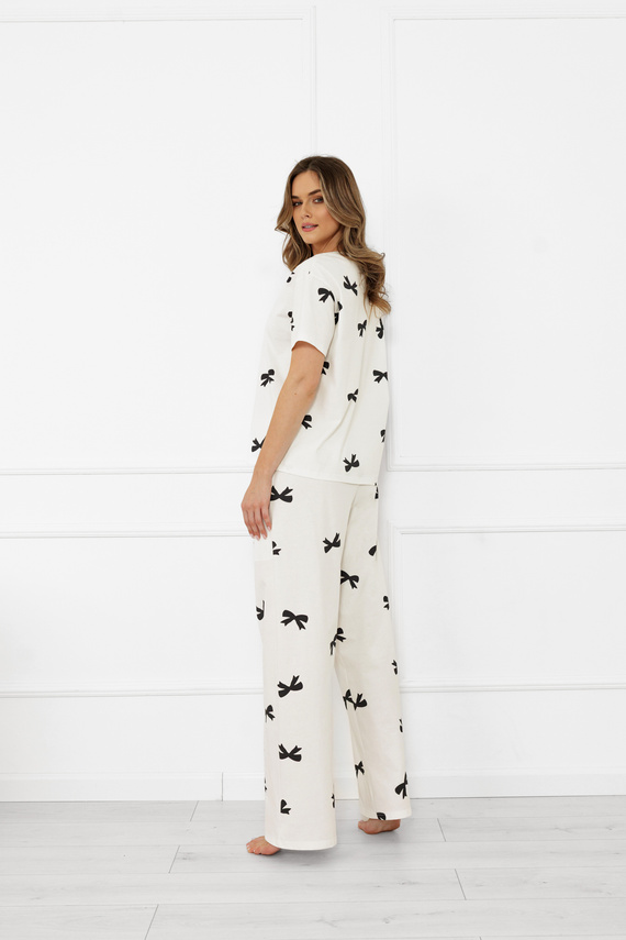 Dámske pyžamo Figaro - ecru, bavlna, krátky rukáv + dlhé nohavice Italian Fashion