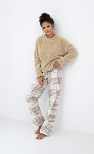 Dámske pyžamo Joyce Sensis - teplé pyžamo s mäkkou vrchnou časťou a károvanými nohavicami