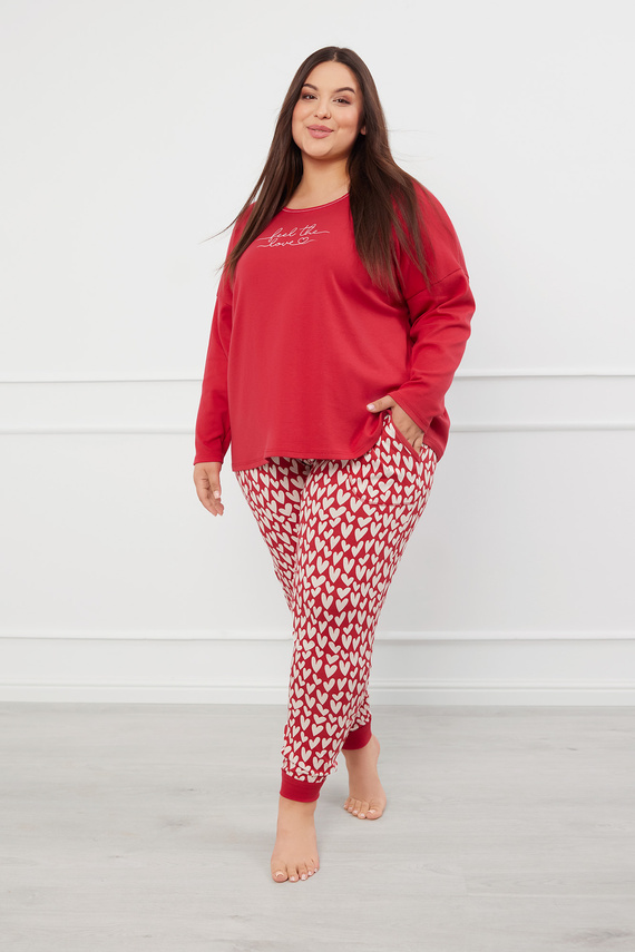 Evora Dámske pyžamo s dlhým rukávom a dlhými nohavicami Italian Fashion - červená/potlač