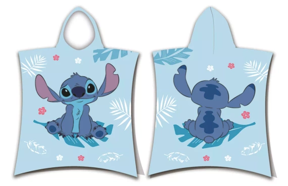Jf24 Lilo a Stitch detské pončo Modrá Disney osuška s kapucňou Na bazén, pláž, kúpeľ Jerry Tkaniny