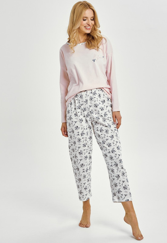 Ella 3450 Taro dámske pyžamo ružové bavlnené s dlhým rukávom pohodlné