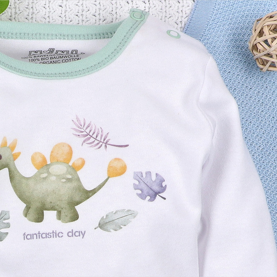 ABN-5565 Dino Explorer Body z organickej bavlny Nini white- organická bavlna, dlhý rukáv