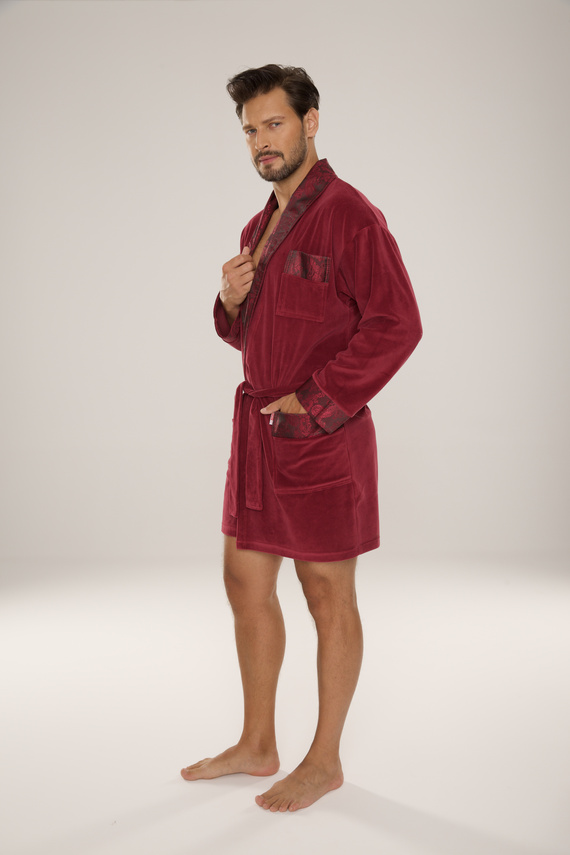 866 Noble Pánsky velúrový župan De Lafense - krátky, elegantný, bavlnený - bordový
