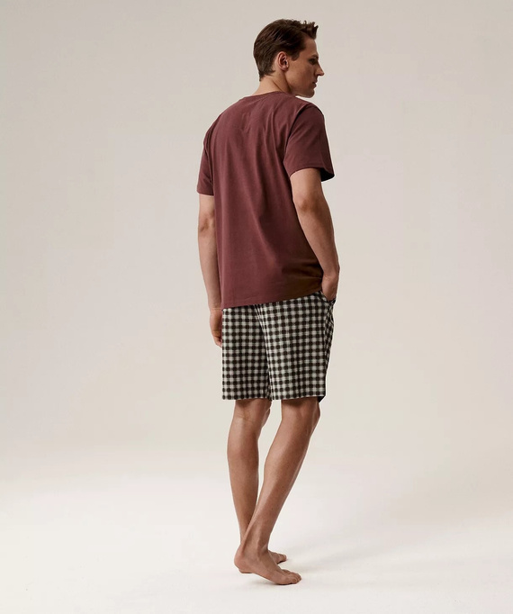 Pánske pyžamo NMP-397 - sivá vínová bavlna, krátky rukáv, ľahké a pohodlné na leto