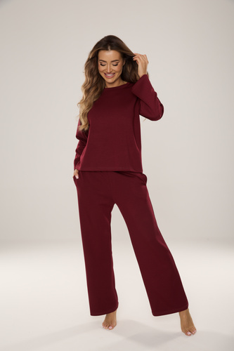 886 Butter Dámska tepláková súprava od De Lafense - domáce oblečenie z "butter" úpletu, bordová farba