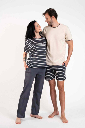 Betty Dámske pyžamo s krátkym rukávom a dlhými nohavicami Italian Fashion - grafitová/grafitová potlač