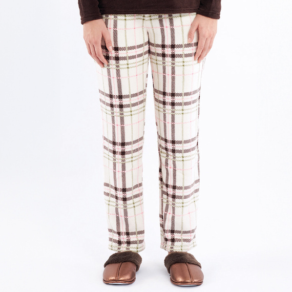 Liliana Sorbetto hnedé pyžamo - teplý károvaný fleece s výšivkou