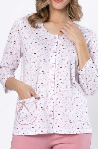 Dámske pyžamo Dobrusia 1636 - ružové bavlnené, 3/4 rukáv, zapínanie na gombíky