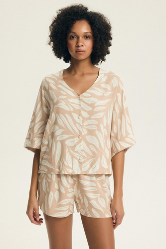 Dámske pyžamo Henderson Dextra 43688 broskyňová viskóza, zapínanie na zips, 3/4, kvetinová potlač