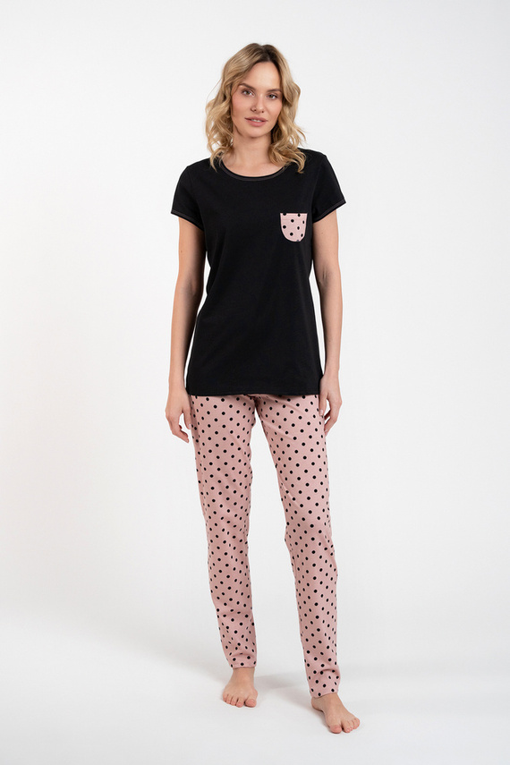 Buscato Dámske pyžamo s krátkym rukávom, dlhé nohavice Talianska móda čierna/potlač