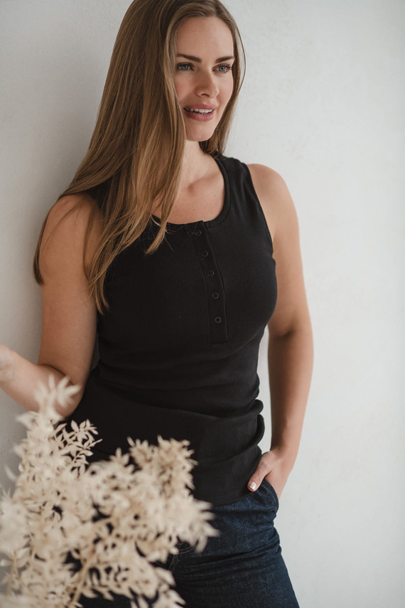 Tehotenské a dojčiace tričko s bruškom - rebrované, bez ramienok Milk&Love black