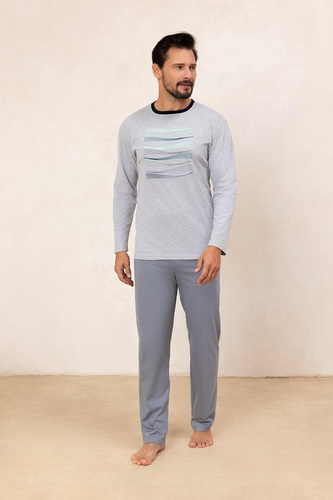 Regina 492 sivá - pánske bavlnené pyžamo s dlhým rukávom, klasický strih