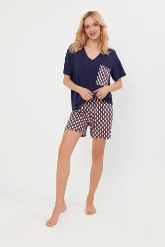 Milda Dámske pyžamo s krátkym rukávom, krátke nohavice Talianska móda - tmavomodrá