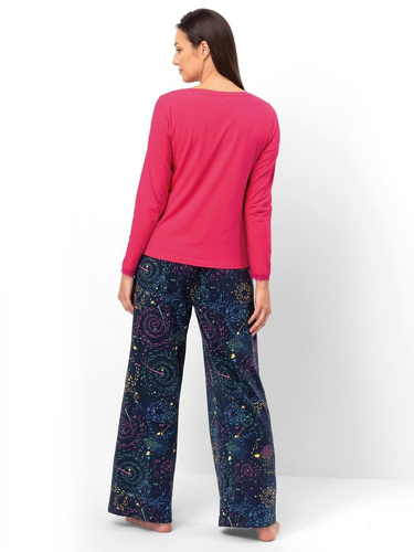 Dámske pyžamo Key LNS 750 malinové - bavlnené, s dlhým rukávom, pohodlné