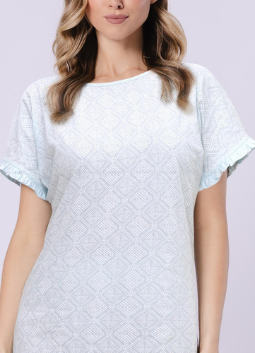 Dámska nočná košeľa 1730 Clea Leveza mint | 100% bavlna | orientálna potlač, krátky rukáv s volánom, dĺžka pred kolená Zloženie: zloženie: 100 % bavlna