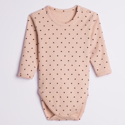 Nicol Hania 226097 body pre bábätká s dlhým rukávom, bavlna, srdiečka, béžová