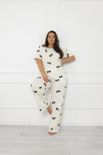Dámske pyžamo Figaro - ecru, bavlna, krátky rukáv + dlhé nohavice Italian Fashion