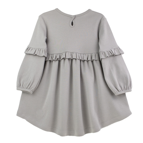 141971 Nicol šaty s dlhým rukávom - sivé, bavlnené, s volánmi