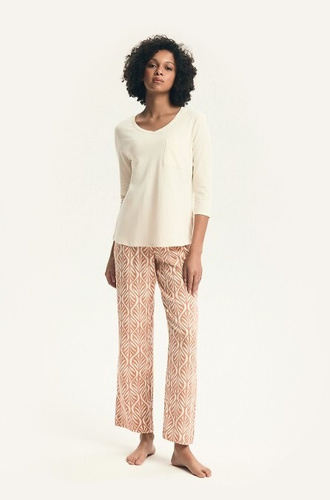 Dámske pyžamo 43671 Denise 3/4 Henderson - bavlna, viskóza, vzorované nohavice, výstrih