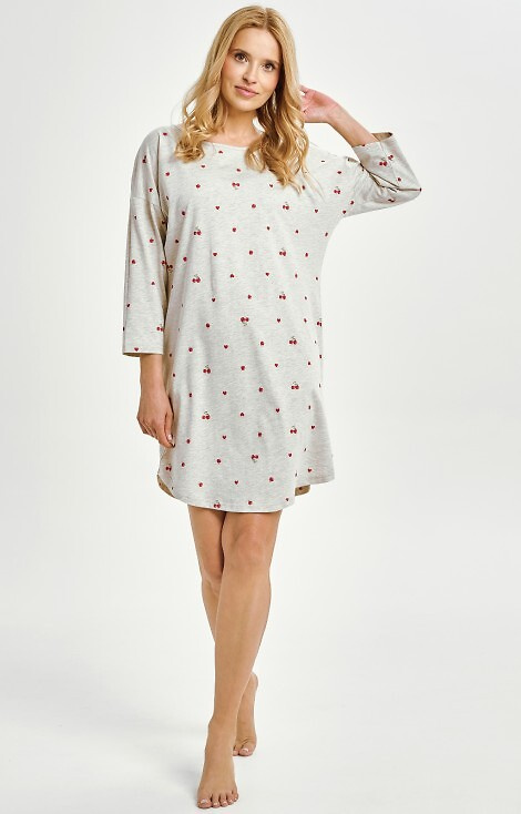 3431 Adele Dámske tričko Taro sivé - bavlna, vzor ovocia, rukáv 7/8