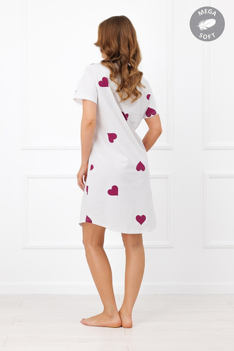 Italian Fashion Kioga nočná košeľa Mega Soft ecru srdcia krátky rukáv