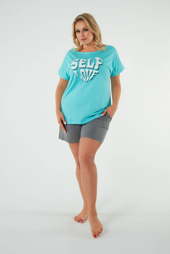 Selfie Dámske pyžamo s krátkym rukávom, šortky Italian Fashion - tyrkysová/melanžová