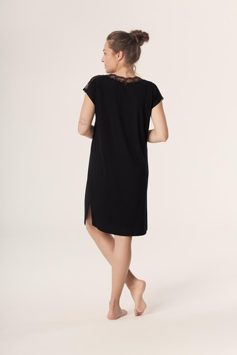 Nočná košeľa Petra KB59 Mefemi Nipplex čierna - viskóza, čipka, krátky rukáv, nad kolená